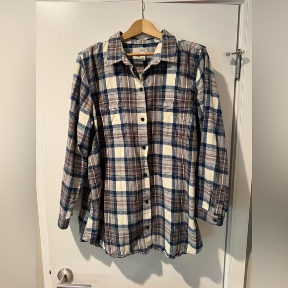 L.L. Bean Relaxed Fit Plaid Shirt - Blue and Cream Size 2X - Picture 1 of 4